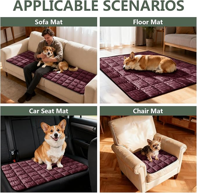 Paw Cart Couch Cover Caravan Quilted Sofa Topper Greek Key Pattern Washable Non Slip Soft Pet Protector for Any Type of Couch (Wine Red,W 94“ x D 28” 1 Piece) - Image 3