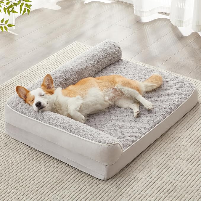 BFPETHOME Orthopedic Washable Dog Beds for Large Dogs, Sleeping Couch Bed | Deluxe Plush Rose Velvet Washable Cover, Egg Crate Foam Support, Waterproof Lining, Non-Slip Bottom, Senior Dogs,Silver Grey by BFPETHOME