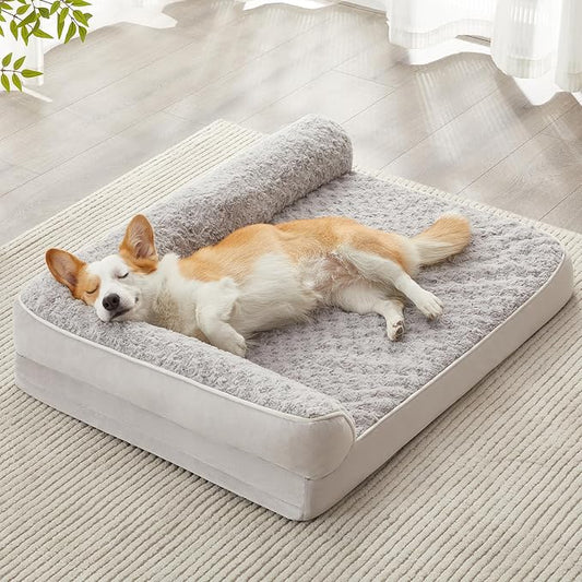 BFPETHOME Orthopedic Washable Dog Beds for Large Dogs, Sleeping Couch Bed | Deluxe Plush Rose Velvet Washable Cover, Egg Crate Foam Support, Waterproof Lining, Non-Slip Bottom, Senior Dogs,Silver Grey by BFPETHOME