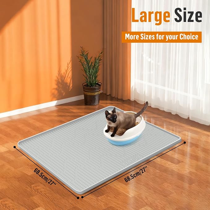 Silicone Cat Litter Box Mat 27"x 27" Extra Large Cat Rubber Mat | Cat Mat for Litter Box, Non-Slip, Waterproof Cat Litter Trapping Mat with Raised Edge, Kitty Litter Mat for Floor, Easy Clean - Image 6