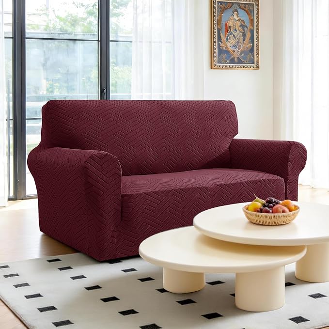 Stretch Sofa Cover Non-Slip Washable Furniture Protector | Stretch, 55"-69".Soft, Non Skid Foam, Elastic Bottom, Machine Washable, for Kids & Pets, Couch & Sofa, Wine Red - Image 2