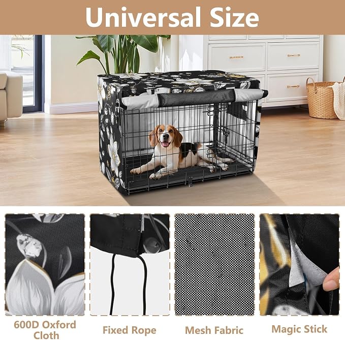 Dog Crate Cover Kennel Cover for Dog Cages Breathable for Wire Cage Indoor Outdoor Diamonds Bees Flower - Image 4