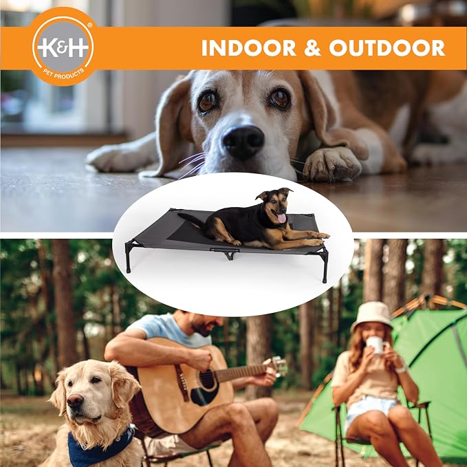 K&H Outdoor Elevated Dog Bed - Cooling Raised Dog Bed for Extra-Large & Giant Pets, Breathable Mesh Center Hammock Design, Indoor/Outdoor Washable Cover, Portable Metal Frame, Charcoal, Jumbo 56x38in - Image 8