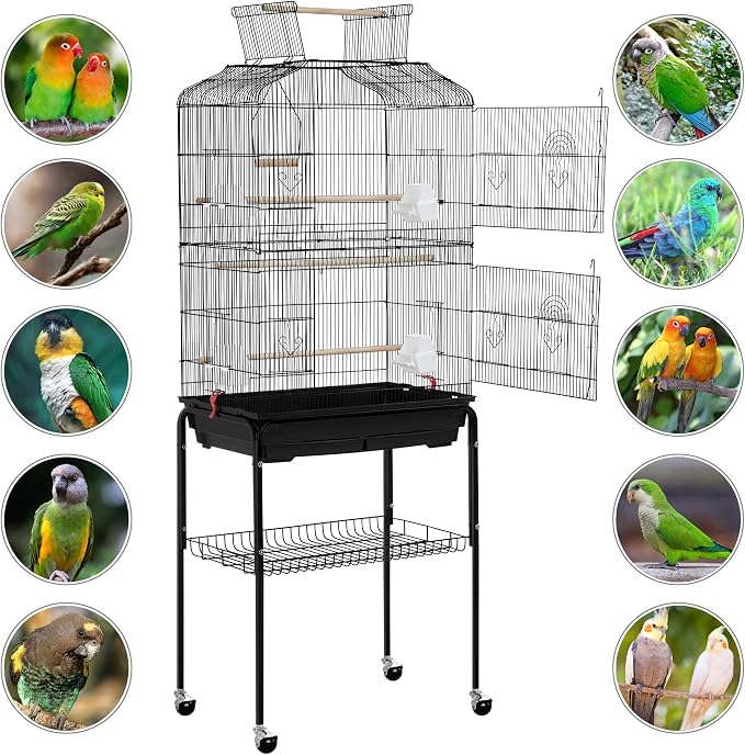 Yaheetech 67.5inch Height Extra Large Bird Cage Cockatiel Cage Metal Parrot Cage w/Slide-Out Tray & Feeders & Detachable Rolling Stand - Image 3