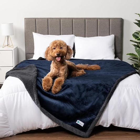 PetAmi Waterproof Dog Blanket for Couch, Queen 90x90, Pee Proof Sherpa Fleece Reversible Pet Throw, Furniture Protector for Bed Sofa, Soft Washable Cover for Large Dogs Cats, Blue Grey by PetAmi
