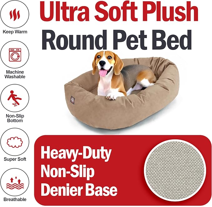 Majestic Pet 32 Inch Suede Calming Dog Bed Washable – Cozy Soft Round Dog Bed with Spine Support for Dogs to Rest their Head - Fluffy Donut Dog Bed 32x23x7 (Inch) - Round Pet Bed Medium – Stone (2025) - Image 6