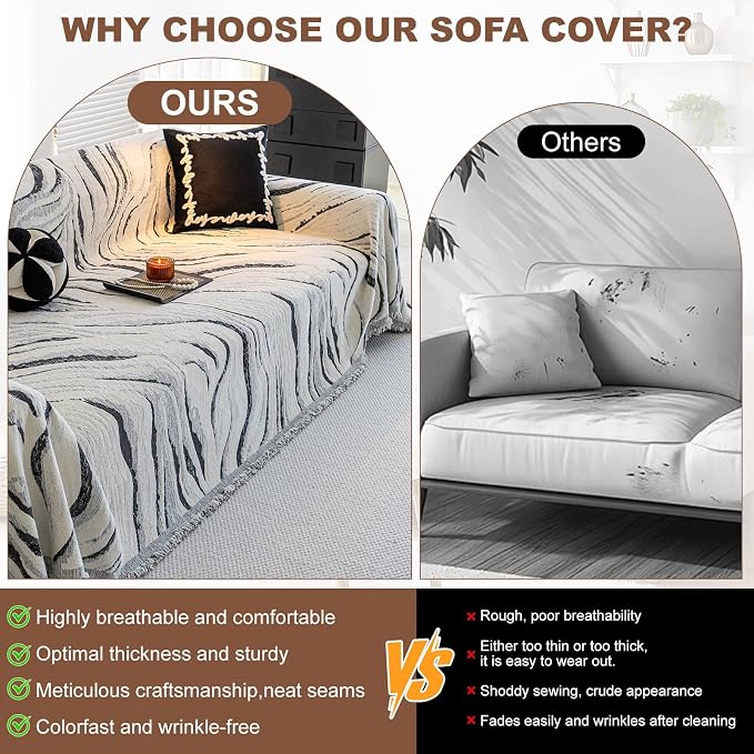 ROOMLIFE Couch Cover 3 Cushion Sofa, Washable Non Slip Furniture Sofa Protector Cover, Soft Chenille Sofa Slipcovers Sectional L Shape Dogs Couch Cover Throw Blanket with Tassels 71''X118'' - Image 4