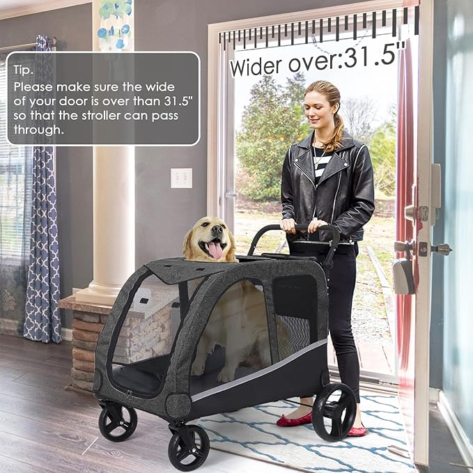 Dog Stroller for Large Dogs, Extra Large Pet Stroller for Medium Dogs, Dog Wagon Carriage, Foldable Design, Adjustable Handle, with Pocket, Up to 130 lbs, Black