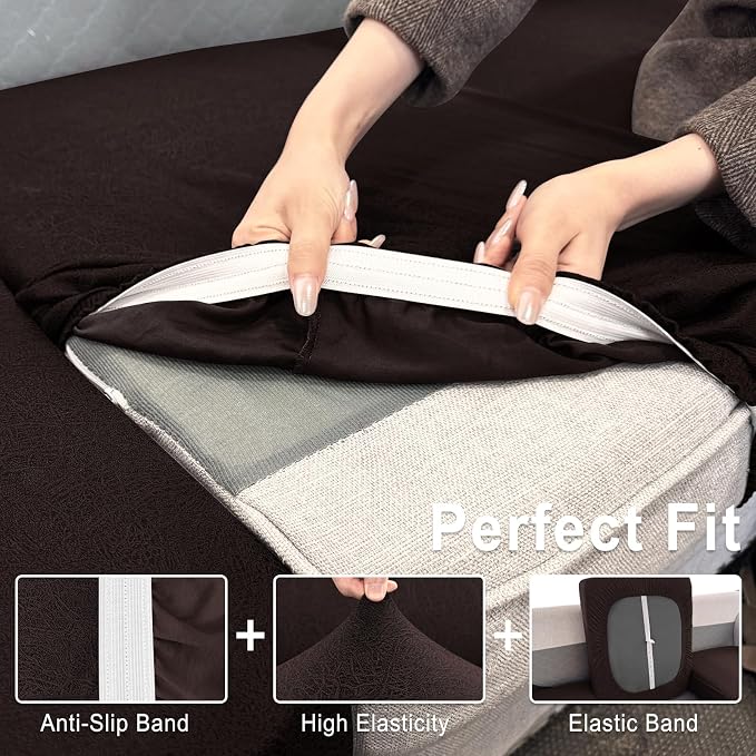 ANARACHON Leather Look Couch Cushion Covers Sofa Seat Slipcovers Sets Couches Furniture Protector for Sectional Armchair Loveseat Pets Kids Stretch Spandex Fabric (3 Cushion Sofa, Chocolate) - Image 4