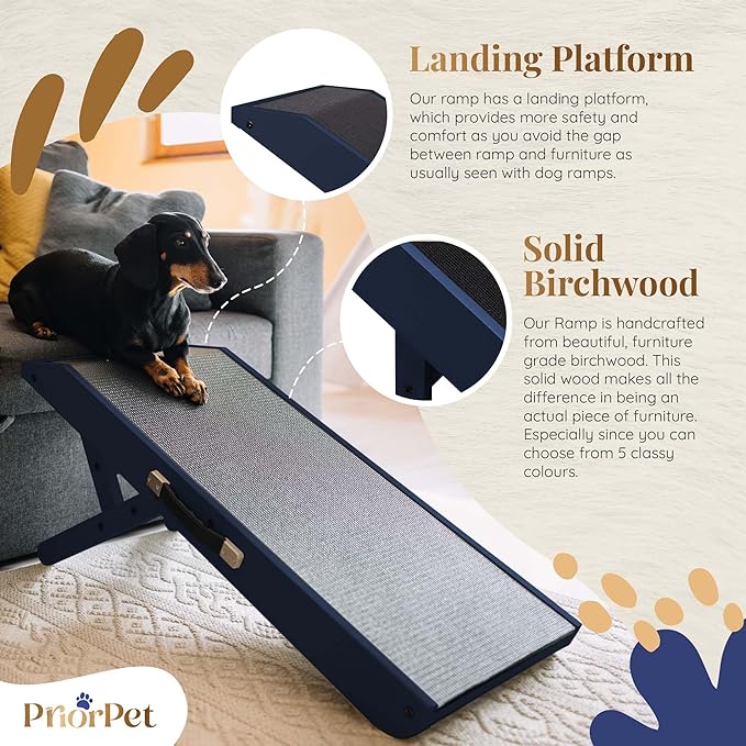 Dog ramp for Couch – Non-Slip, Sturdy Build Foldable Dog ramp – Supports up to 200lbs – Adjustable 7'' to 20'' – Landing Platform Seamlessly Connects – Birchwood Pet Ramp for Small Dogs – Blue