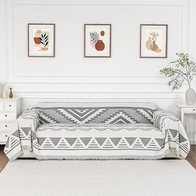 MYSKY HOME Sectional Couch Cover Grey Boho Geometric Sofa Covers for Sectional Sofa L Shape Chenille Couch Protector for Dogs Pets Couch Throw Cover Washable Durable for Home Decor, 71" X118" by MYSKYHOME