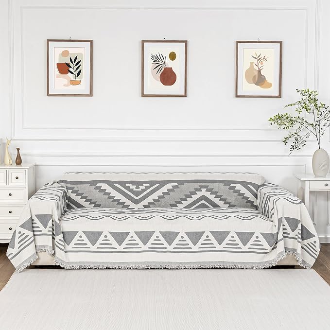 MYSKY HOME Couch Cover for Sectional Sofa Set for Dog Cat Pets Couch Cover 3 Cushion Couch Sofa Chenille Boho Geometric Furniture Sofa Cover Washable Couch Protector Multi-Use Throw Blanket, 71" X134" by MYSKYHOME