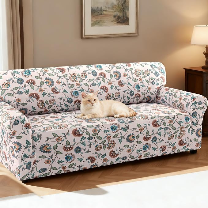 H.VERSAILTEX Printed Couch Covers Printed Sofa Cover High Stretch Couch Cover for 3 Cushion Couch Washable Sofa Slip Covers Furniture Protector(Cottage Charm,Sofa) - Image 2
