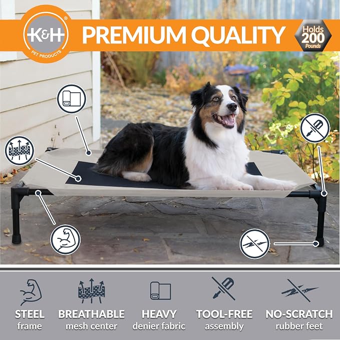 K&H Outdoor Elevated Dog Bed - Cooling Raised Dog Bed for Medium & Large Pets, Breathable Mesh Center Hammock Design, Indoor/Outdoor Washable Cover, Portable Metal Frame, Taupe, Large 42x30in - Image 2