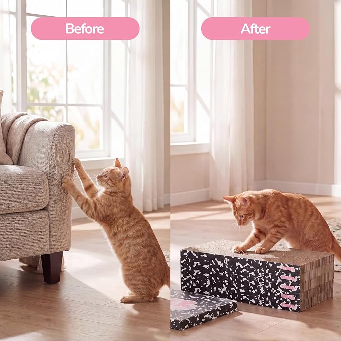 Naomi 18" x 10" Reversible Corrugated Cardboard Cat Scratcher Pads with Catnip, 5-Pack, Black/White Modern Furniture Protector CSR1009C - Image 7