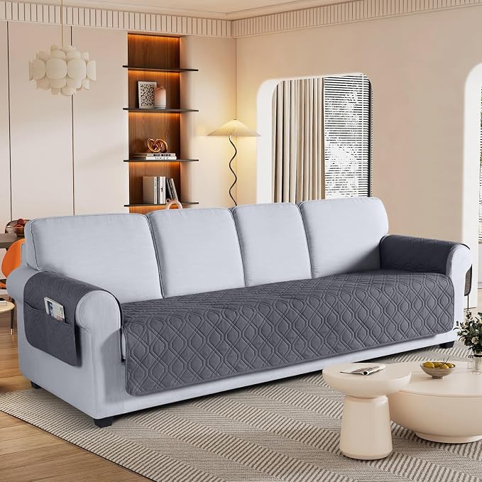VANSOFY Waterproof Oversized Couch Cover for Pets, Dark Gray, 72.4" | Non-Slip, Washable, Utility Pockets, Pet Friendly, Furniture Protector Slipcover for 4 Cushion Couch - Image 2