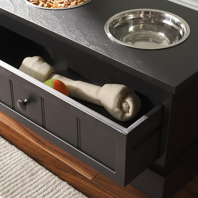 SAFAVIEH Home Collection Boomer Matte Black Elevated Pet Feeder Dog Bowl Stand with Drawer (Fully Assembled) - Image 6