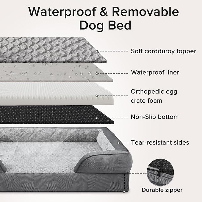INVENHO Orthopedic Extra Large Dog Bed, XXL Waterproof Dog Sofa, Egg-Crate Foam Couch with Washable Removable Cover, Waterproof Lining and Nonskid Bottom - Image 8