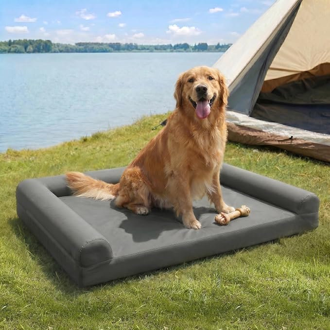 Sytopia 42 Inch Outdoor Waterproof Dog Bed for Extra Large Dogs, Washable Jacket-Grade Shell with Egg Crate Foam, Orthopedic Durable Bed for Patio, Deck, Ideal for Indoor Outdoor Use, Grey by Sytopia