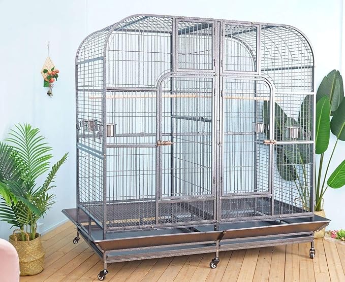 Double Cage with Center Divider for Bird Parrot Aviary W64xD32xH73 New - Image 2