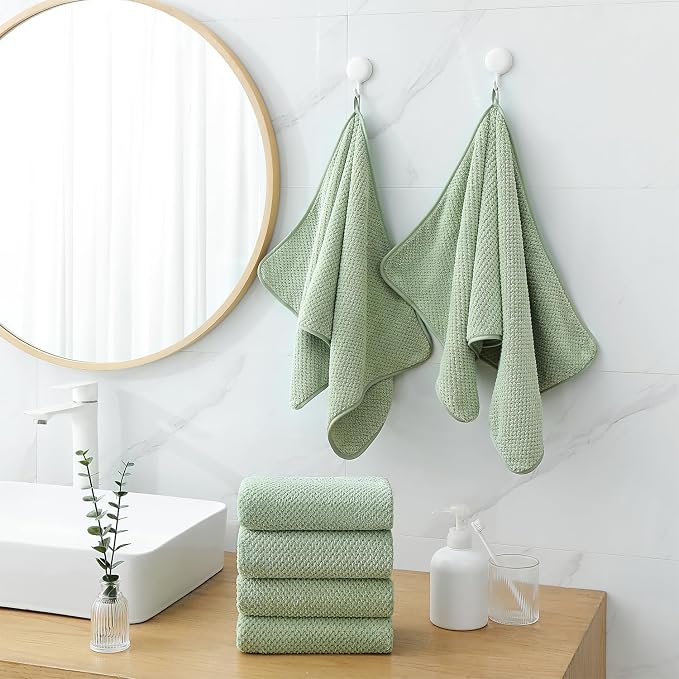 18 Piece Microfiber Bath Towels Set - 6 Bath Sheets,6 Hand Towels And 6 Washcloths,Soft Family Towels,Highly Absorbent Bathroom Towel,Quick Dry Shower Towel Luxury Towels For Hotel Spa Dorm-Green - Image 2