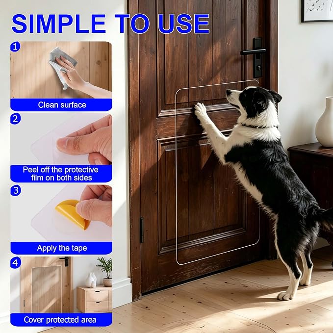 KEBE Door Scratch Protector, Large 36" x 24" & 0.8mm Thick Heavy Duty Anti-Scratch Shield, Clear Door Guard with Strong Removable Adhesive, Easy-to-Install Dog Cat Scratch Guard for Indoors Outdoors - Image 4