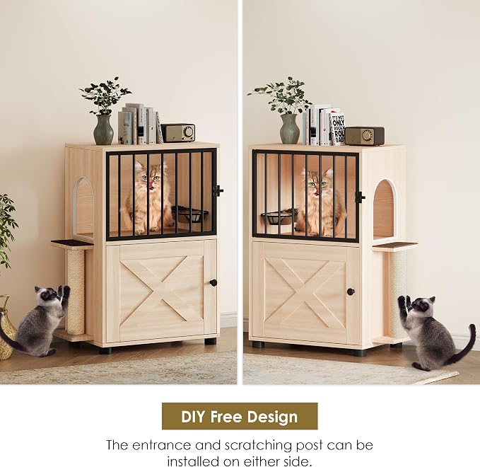 Dog Proof Cat Feeding Station, Dog Proof Cat Feeder, Cat Food Table | Cat Feeding Station with Scratching Post, Elevated Cat Food Bowls with Stand, Pet Food Storage Cabinet, Cat House Furniture - Image 5