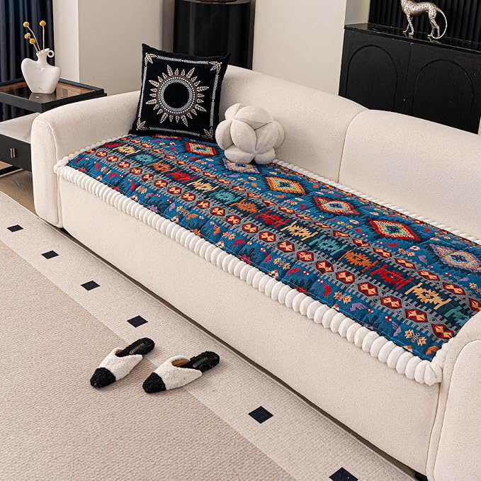 VClife Boho Eclectic Textured Sofa Cover, Ethnic Retro Dog Couch Cushion Cover for 2 Cushion Couch Sofa, Plush Soft Anti Slip and Washable Couch Cover for Sectional L Shape Sofa - Image 4