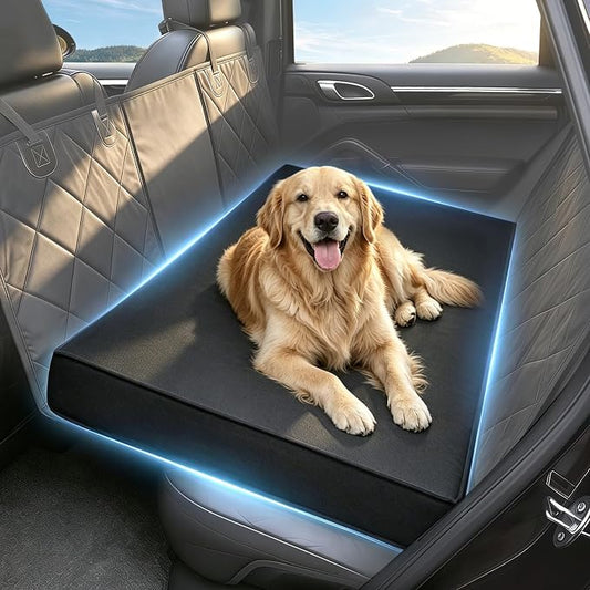 Backseat Dog Bed, Dog Bed for Car Back Seat, Fits Back Seat Extenders | 4" Orthopedic Egg Crate Foam, 600D Waterproof Oxford Fabric, Fits Cars, SUVs & Small Trucks, Washable Cover by Btefd