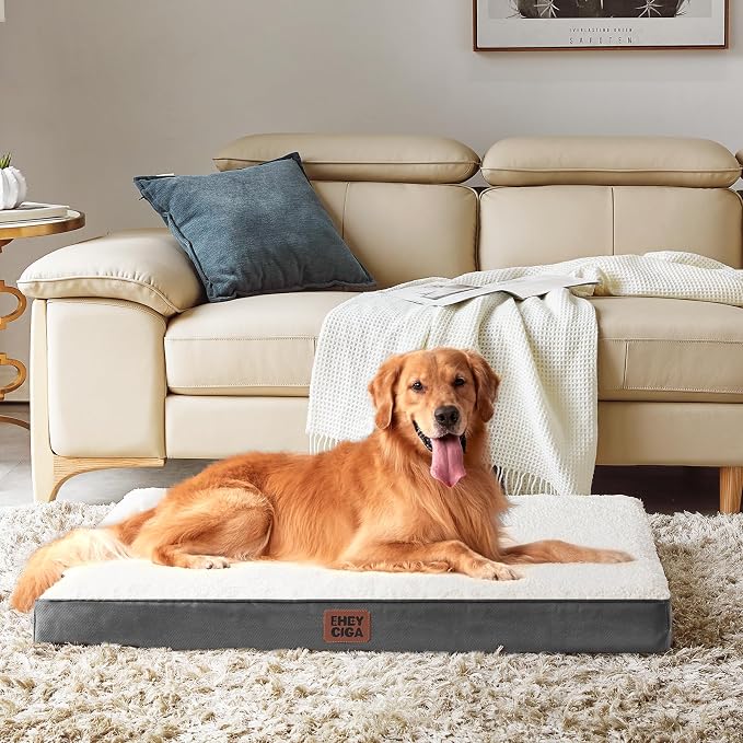 EHEYCIGA Orthopedic Dog Bed Large with Removable Washable Cover, 36IN Beige | Egg Crate Foam Support, Durable Oxford fabric, Non-Slip Bottom, Machine Washable, Soft Waterproof Plush Pet Bed Mat For Crate - Image 7