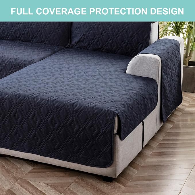 Genina Waterproof L Chaise Sectional Cover for Kids Pets (Navy Blue, Large) | Reversible Design,Anti-Slip Fit,Blocks Pet Hair and Scratches,Stain-Resistant & Easy Install,Machine Washable - Image 6