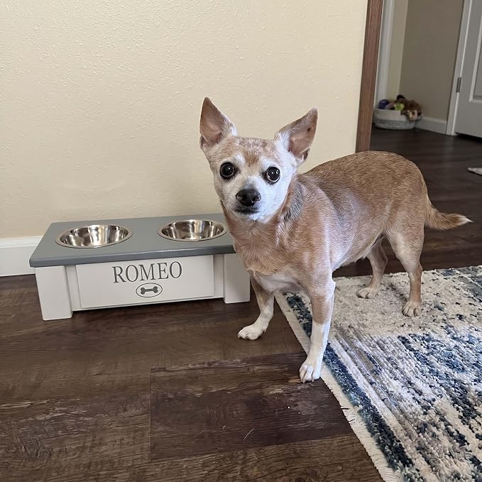 Elevated Dog Bowls for Small Dogs, Personalized Food Stand for Toy Breed | Farmhouse Style, Elevated Wood Stand, Storage Container, Stainless Steel Bowls, Raised Anti-Slip Feeder, Made in USA - Image 5