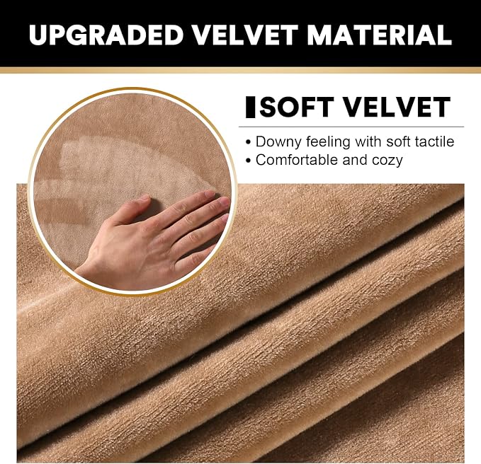 PrinceDeco Sectional Couch Covers 3 Pieces Velvet Sofa Covers L Shape Soft Couch Covers for Sectional Sofa Corner Sofa Cover Couch Cover for Dogs Washable (2 Seater + 1 Chaise,Camel) - Image 4