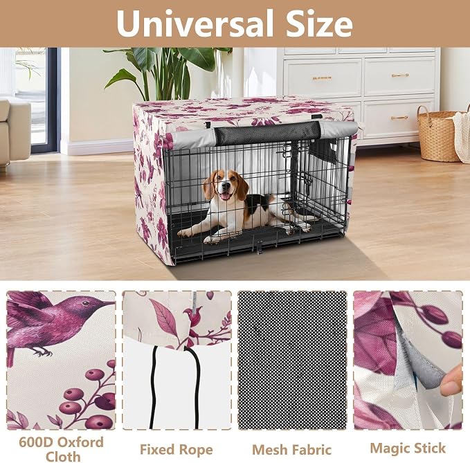 Exotic Flowers Birds Dog Crate Cover 600D Oxford Pet Kennel Cover with Mesh Window for Dog Cages, Windproof Waterproof Machine Washable, 42"x28"x30" - Image 4