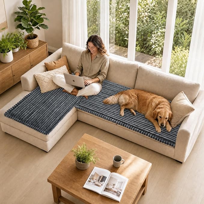 NAISI Pet Couch Covers for Sofa with Thick Filling and Non-Slip Bottom Sectional Sofa Covers Washable Friendly for Pets(2pcs/27.5"x59"+27.5"x70.8",Dark Grey) - Image 2