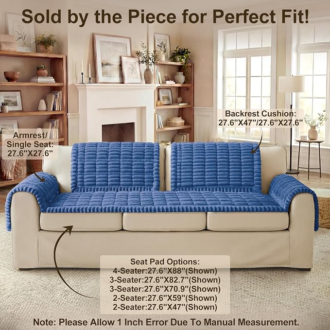decorUhome Couch Cover for Dogs, Non Slip Fuzzy Thick Pet Sofa Protector | Pet Friendly, Soft Plush Fabric, Machine Washable, Fits Armrests, Single Seats & Backrest Cushions, Navy Blue, 27.6" x 27.6" - Image 11