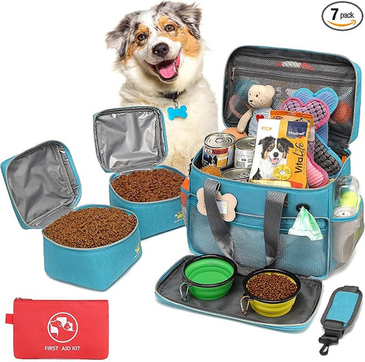 Dog Travel Bag for Traveling| Week Away/Overnight Travel Accessories with Multi-Function Pockets|Pet Travel Set for Dog and Cat|Ultimate Gift for Dog Moms &Dads, Doggy Lovers &Pet Owners by PMPETE