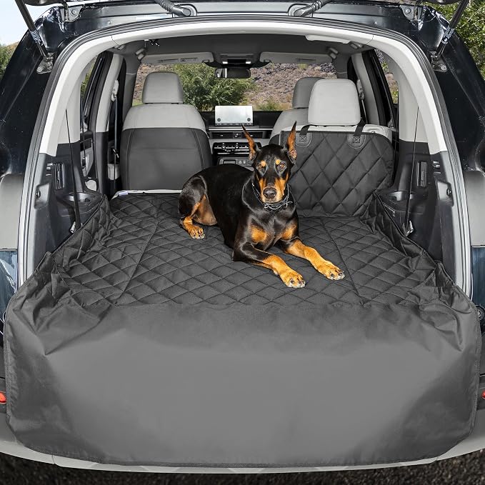 4Knines Split Cargo Liner for SUV – For Dogs & Pets, Heavy-Duty, Waterproof Trunk Mat & Cargo Cover – Fits 60/40 Split Bench & Armrest Pass-Through – Machine Washable, Non-Slip, Durable (Large, Black) by 4Knines
