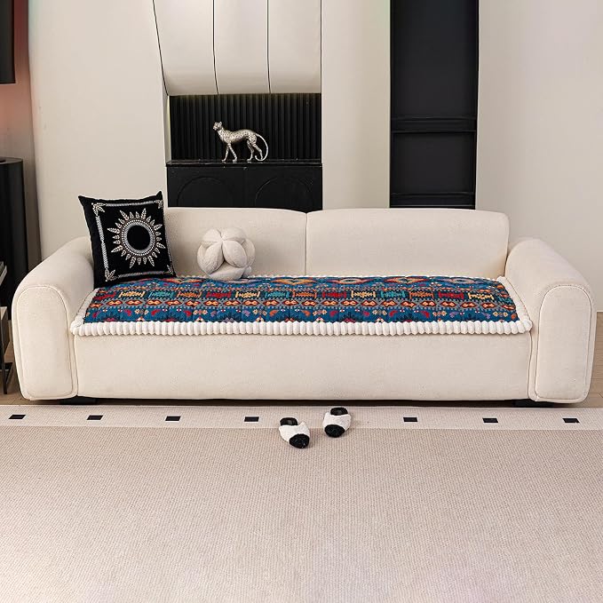 VClife Boho Eclectic Textured Sofa Cover, Ethnic Retro Dog Couch Cushion Cover for 2 Cushion Couch Sofa, Plush Soft Anti Slip and Washable Couch Cover for Sectional L Shape Sofa - Image 2