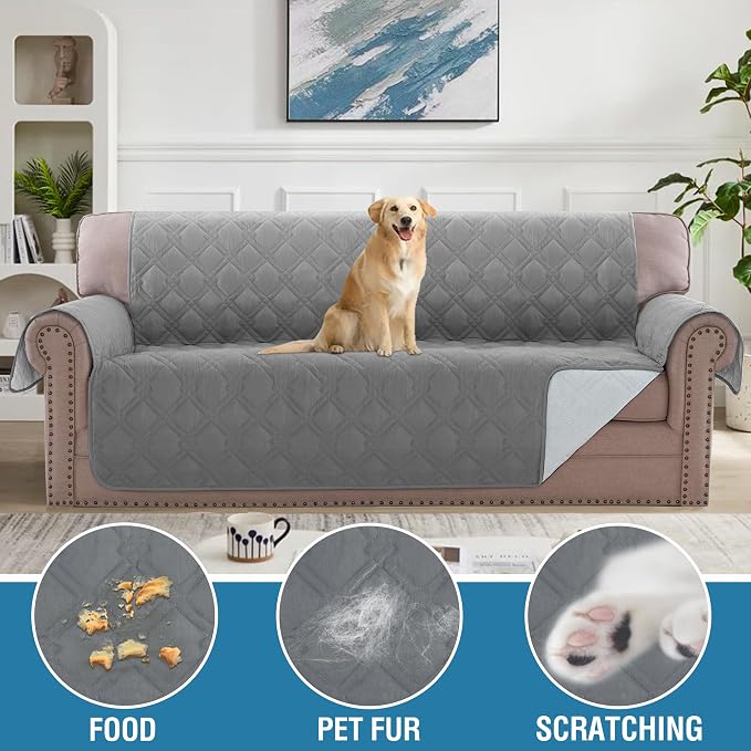H.VERSAILTEX Sofa Cover 100% Waterproof Slipcover Furniture Protector, Washable Couch Cover with Non-Skid Backing and Elastic Straps for Kids, Dogs, Pets(Sofa, Dove Grey) - Image 4