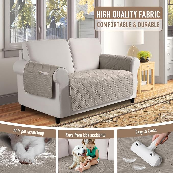 TAOCOCO Waterproof Loveseat Covers for Pets Dogs with Non Slip Backing, Sofa Seat Covers with Side Pocket for 2 Cushion Couch Washable Dog Couch Cover Protector Sofa Slipcovers(Loveseat, Light Brown) - Image 4