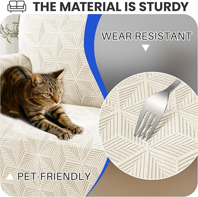 YEMYHOM 1 Piece Stretch Chair Sofa Slipcovers Couch Covers for 1 Seat, Jacquard Armchair Covers with Non-Slip Elastic Bottom, Thickened Furniture Protector for Dogs Pets kids (Small, Beige） - Image 6