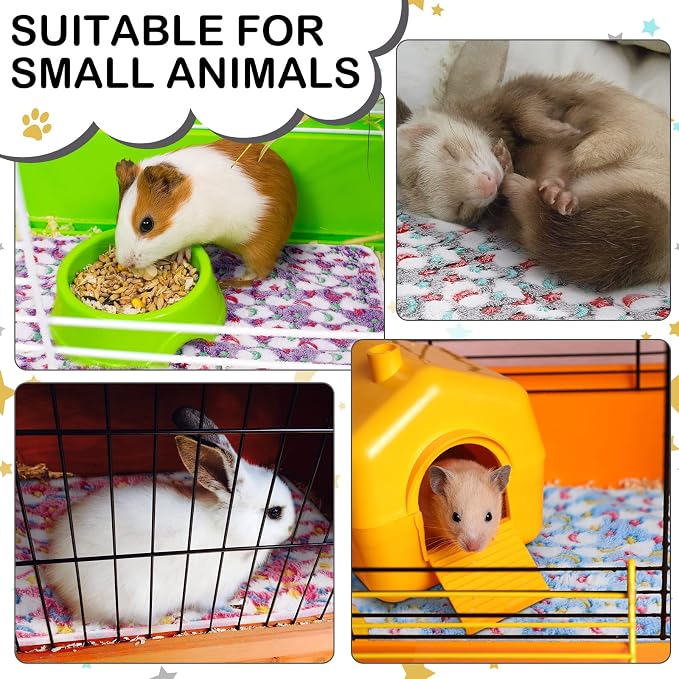 Reginary 4 Pcs Waterproof Guinea Pig Blankets Washable Small Animal Fleece Bedding Absorbent Guinea Pig Cage Liners Reusable Training Pee Pad Pet Sleep Mat for Hamster(Moon Star Pattern,12 x 12 Inch) - Image 5