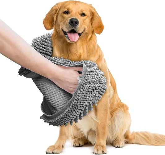 Muddy Mat Doggy Dryer, Highly Absorbent Microfiber Washable Dog Shammy Quick Drying Towel Absorber - Extra Soft Plush Wrap Chenille Bath Towels to Dry Soggy Large Pets & Small Puppy-Grey 13"x31" by MuddyMat%C2%AE