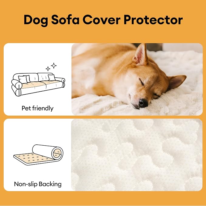 Couch Covers for Dog, Non-Slip Pet Sofa Cover 27.6"×59" White | 300gsm Thick Quilted Padding, Faux Rabbit Fur, Machine Washable, for Standard Loveseat/2-Seater Couch - Image 2