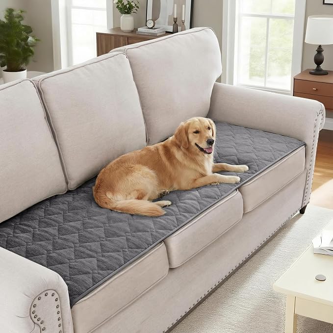 H.VERSAILTEX Couch Cover Chenille Pet Fuzzy Sofa Covers for 3 Cushion Couch Anti Slip Washable Sofa Slipcovers with Strap Soft Couch Protector Cover for Dogs Cats Kids(27.6" x 82", Light Grey) by HVERSAILTEX