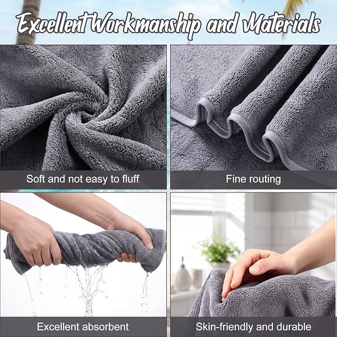 SmoothNovelty 8 Pack Microfiber Bath Towels Bulk 27'' x 60'' Oversized Bath Towel Highly Absorbent Extra Large Shower Sheets Soft Drying for Beach Pool Bathroom Salon Party(Simple,Grey) - Image 3