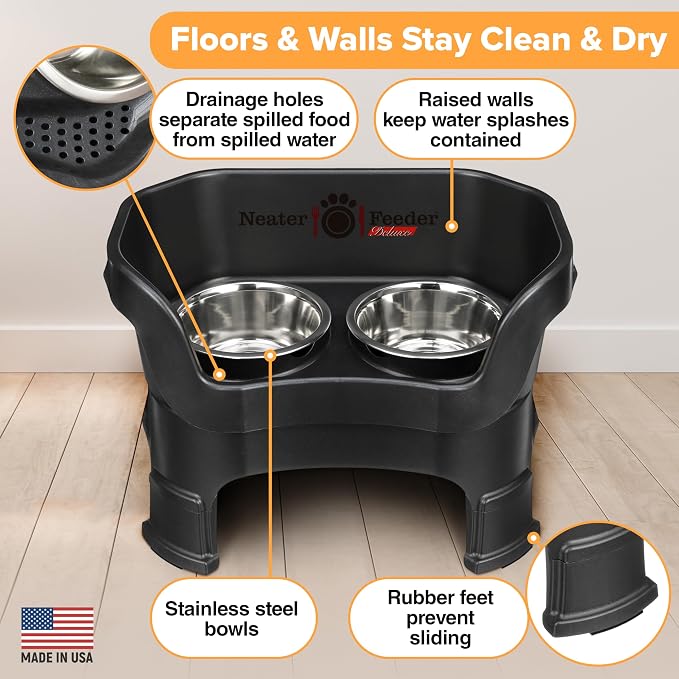 Neater Feeder Deluxe Mess-Proof Elevated Dog Bowls for Medium Dogs (19–40 lbs), 2 Height Adjustable (10” & 12.5”) No-Spill Raised Dog Bowl Stand, Stainless Steel Food Bowl Set, Made in USA, Black - Image 5