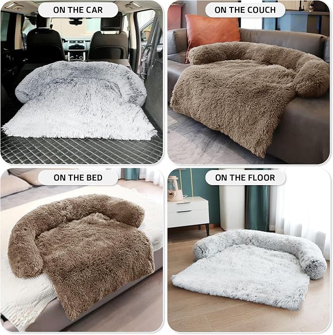 Calming Dog Bed Fluffy Plush Dog Mat for Furniture Protector with Removable Washable Cover for Large Medium Small Dogs and Cats (Small(35x31x5), Camel) - Image 6