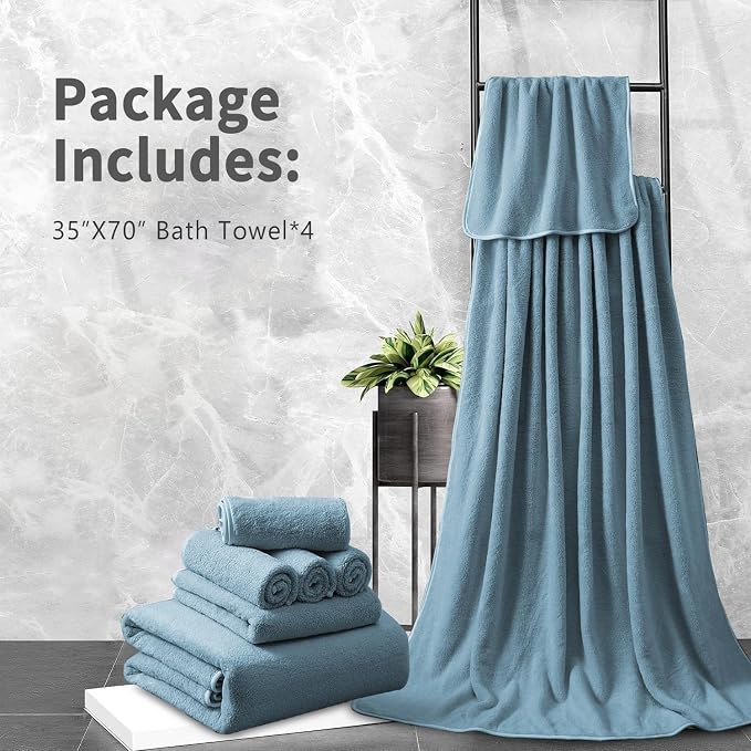 Extra Large Bath Sheet 4 Piece (35"x70")-Ultra Soft Oversized Bath Towel,Bath Sheet Set for Bathroom Hotel,Highly Absorbent Quick Dry Shower Towel Set for Adults,Bathroom Towel-Turquoise - Image 7